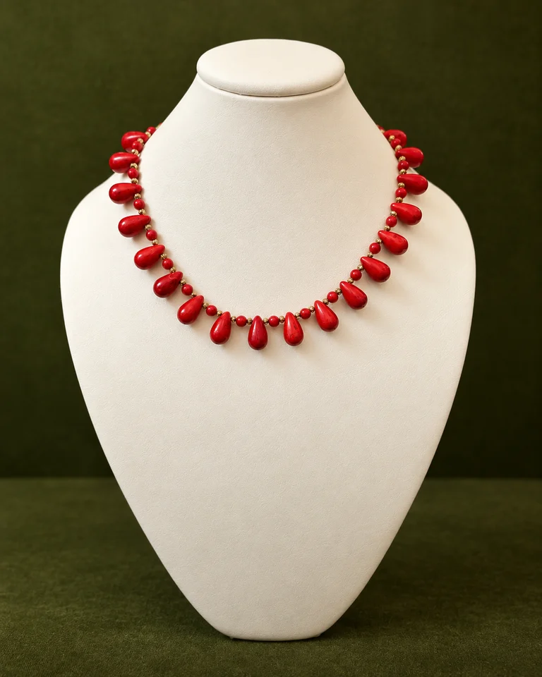 Collar de coral reconstituido y detalles dorados · fotografía 1