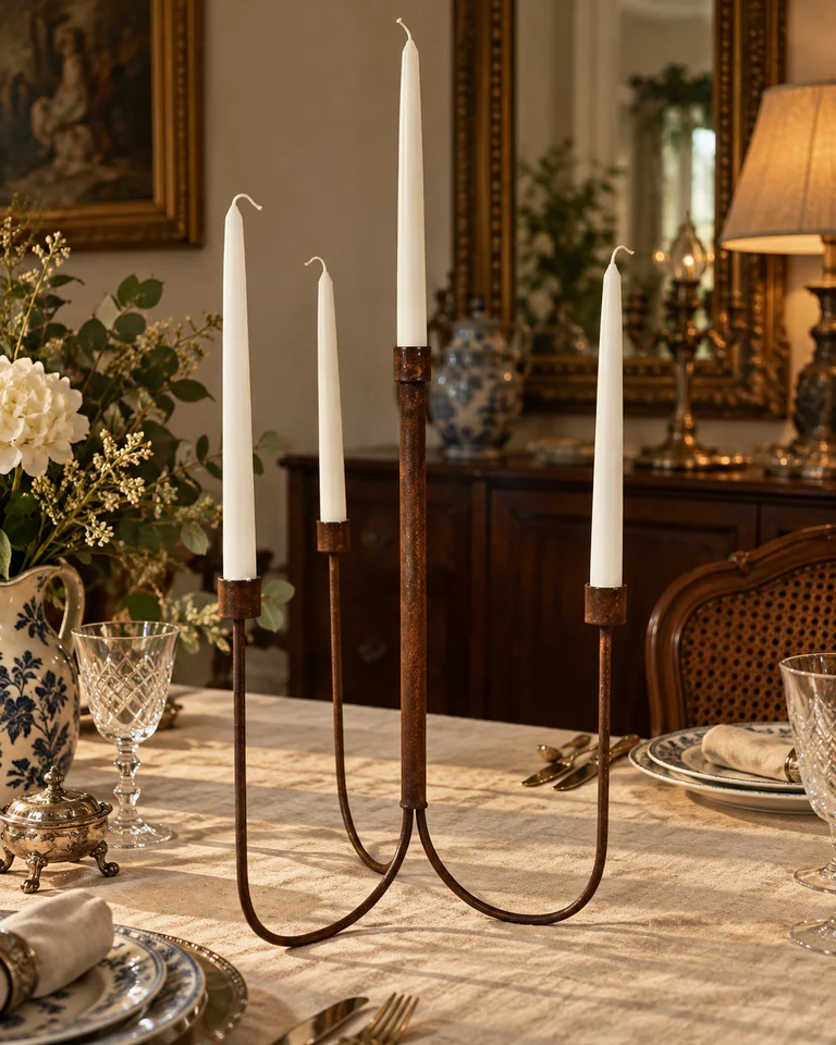Candelabro triple de hierro-óxido. · fotografía 1