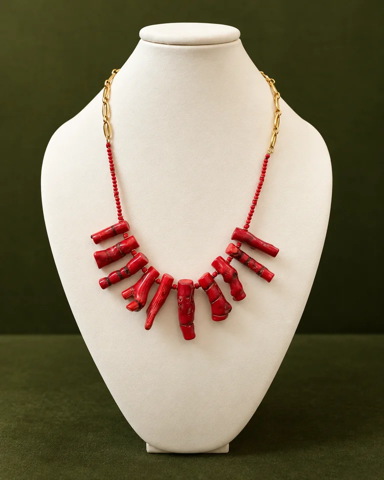 Collar con ramas de coral natural y acero · fotografía 1