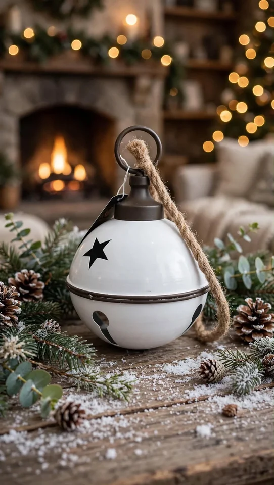 Cascabel Navideño Blanco con Estrella Calada - Ø 25cm · fotografía 1