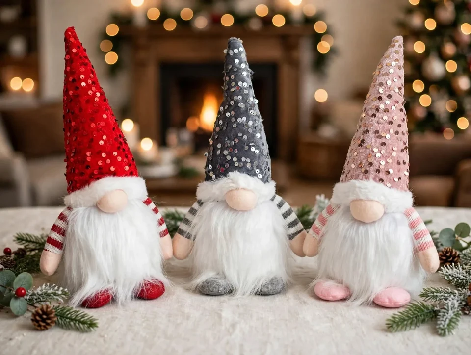 Gnomos Navideños con Gorro de Lentejuelas 30cm y luz interna - Rojo, Gris o Rosa · fotografía 1